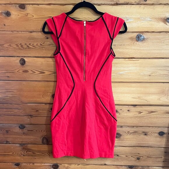 Express Bodycon red dress with black piping size 0 - Picture 2 of 9